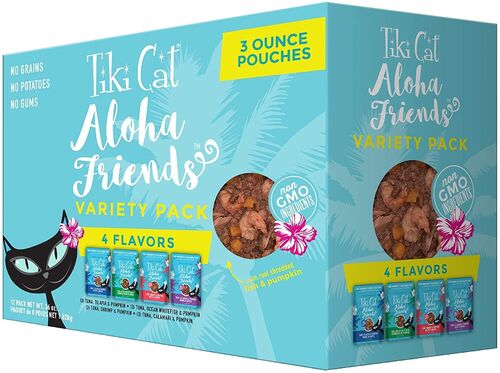 Aloha Friends Grain Free Wet Cat Food 4 Flavors - 12 Pack of 3 oz Pouches