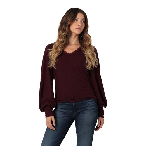Women's Lace Neck Bloused Sleeve Knit Blouse