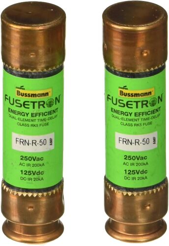 FRN Series 50 Amp Brass Time-Delay Cartridge Fuses - 2-Pack