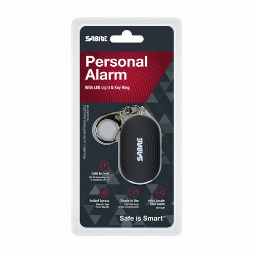 Personal Alarm with LED Light and Snap Hook in Black