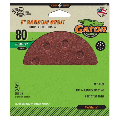 5" Random Orbit Hook & Loop Sanding Discs 5-Pack - 80 Grit