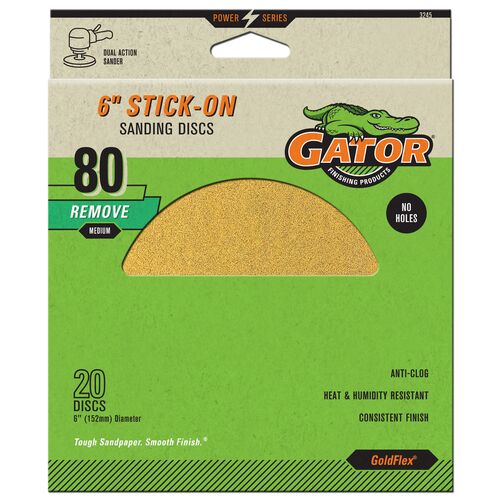 6" Dual Action Sander Stick-On Sanding Discs 20-Pack - 80 Grit