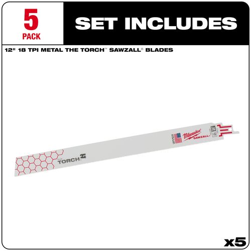 12" 18 TPI The Torch SAWZALL Blades - 5-Pack