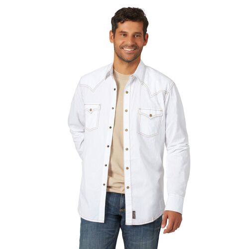 Men's Retro Long Sleeve Western Snap Solid Dobby Shirt