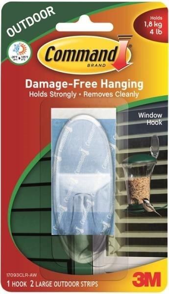 Command Outdoor Large Clear Window Hook with Clear Strips 17093CLR-AW