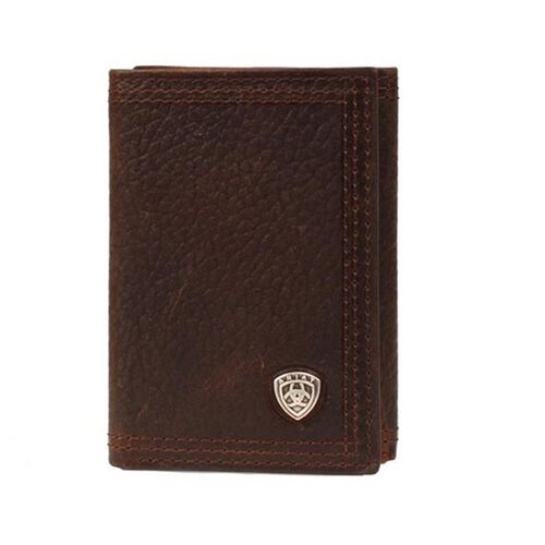 Men's Shield Logo Trifold Wallet in Brown