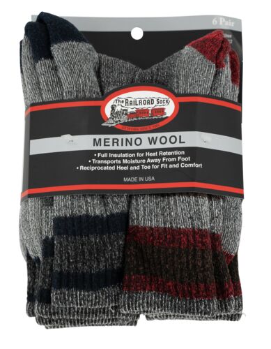 Men's 6 Pack Merino Wool Crew Length Boot Sock