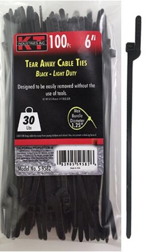 6" Light Duty Tear Away Cable Ties in Black -  50-Piece