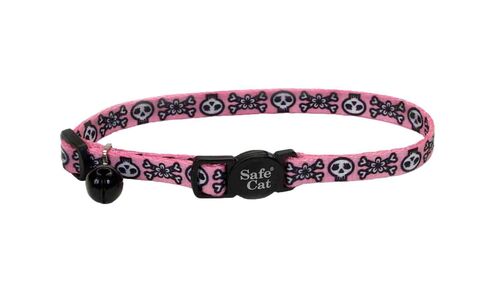 Fashion Safe Cat Adjustable Breakaway Collar with Pink Skulls