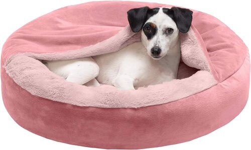 Small Hooded Donut Pet Bed in Rose Pink
