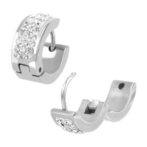 Inox Jewelry 14 Mm Multiple Crystal Stones in Huggie Stainless Steel Earrings