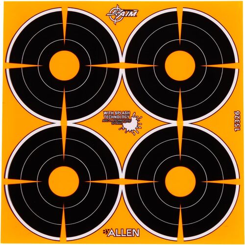 EZ Aim Adhesive Splash Reactive Paper Shooting Targets - 3" Bullseye 4 Targets Per Sheet 12-Sheets Black/Orange