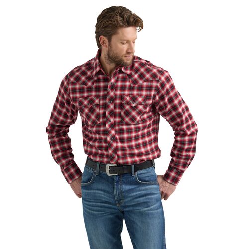Men's Retro Long Sleeve Flannel Western Snap Plaid Shirt
