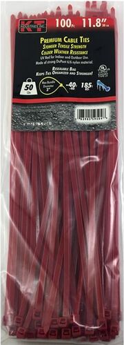 11.8" Standard Duty Cable Ties in Red - 100/pk