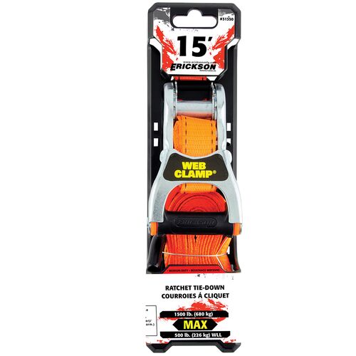 1" x 15' - 1,500 Lb Ratcheting Tie-Down with Web Clamp