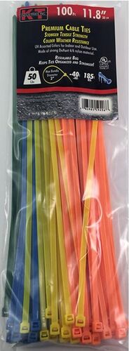 11.8" Standard Duty Cable Ties in Assorted Colors - 100/pk