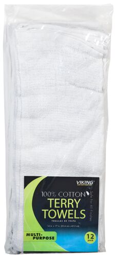100% Cotton Terry Towels - 12-Pack