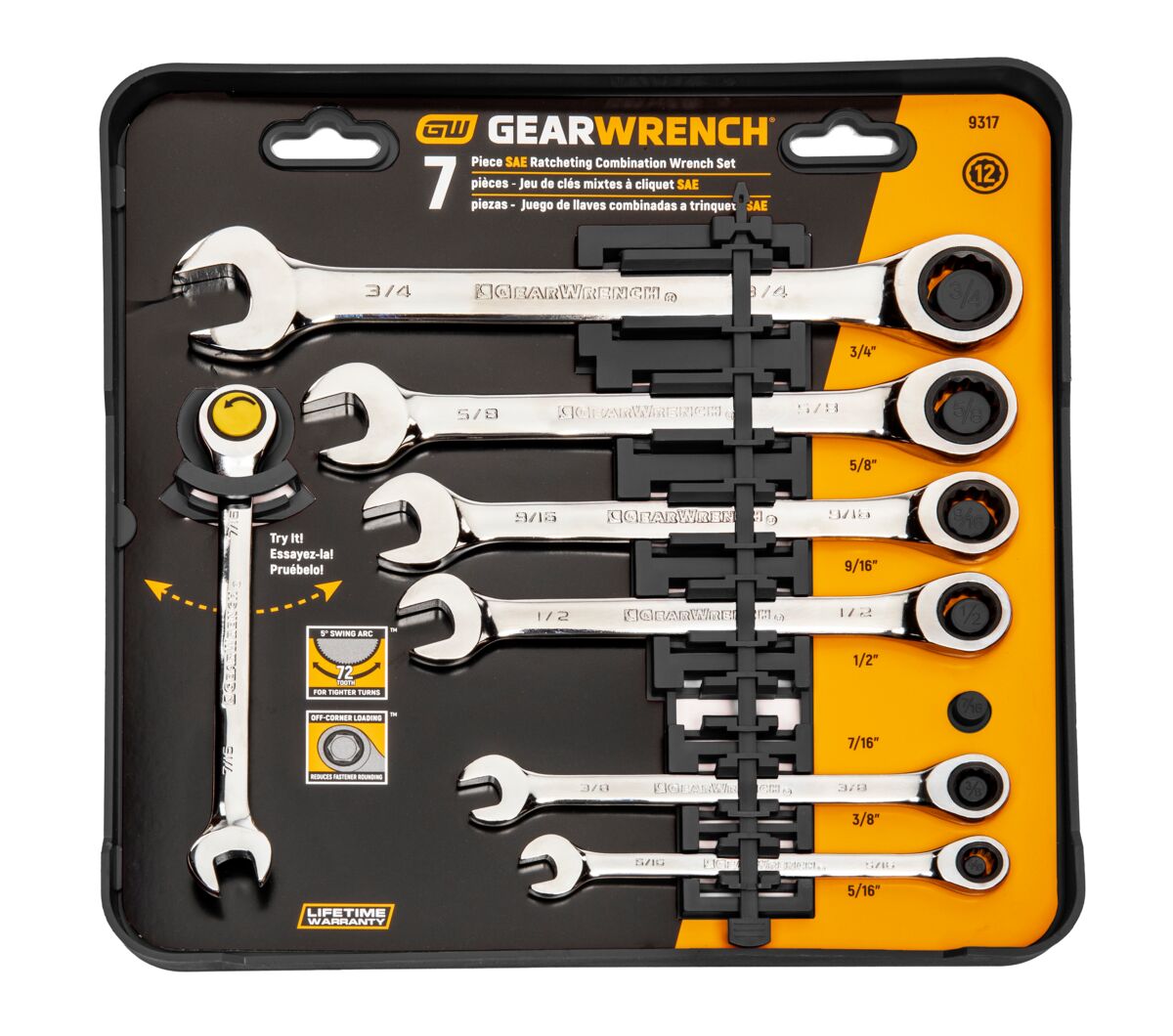 Gearwrench 7 Piece SAE Combination Ratcheting Wrench Set