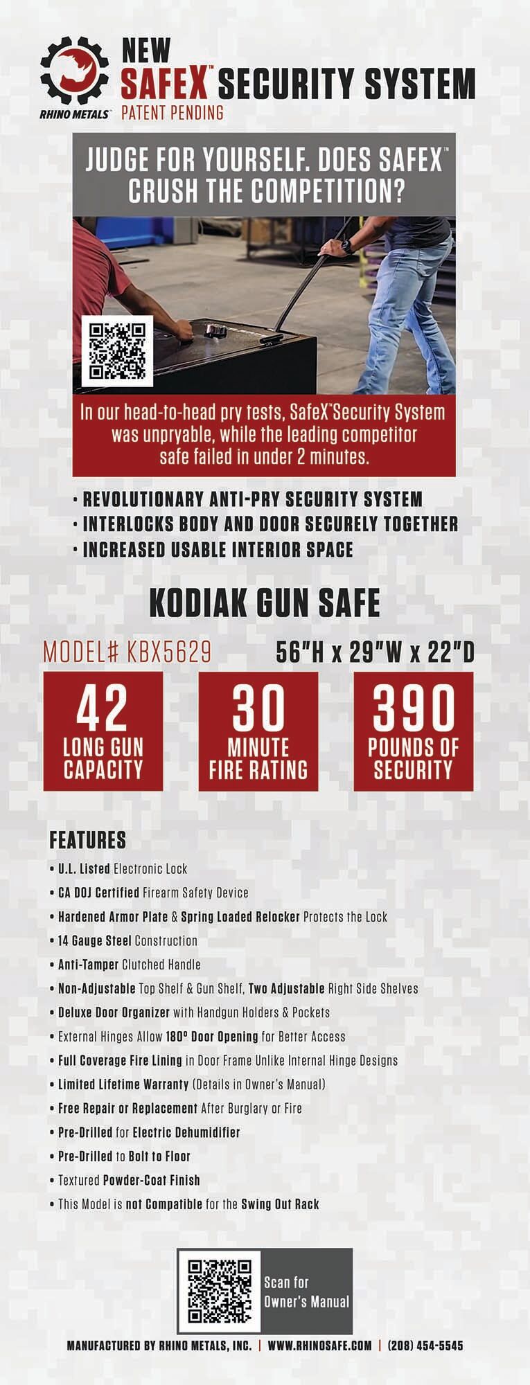Rhino KBX5629 Kodiak Gun Safe, 42 Long Guns