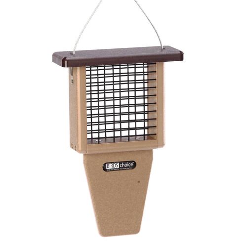 Suet Feeder With Tail Prop For Single Cake in Taupe & Brown Recycled Plastic