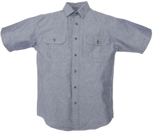Men's Chambray Short-Sleeve Button Shirt in Blue Chambray