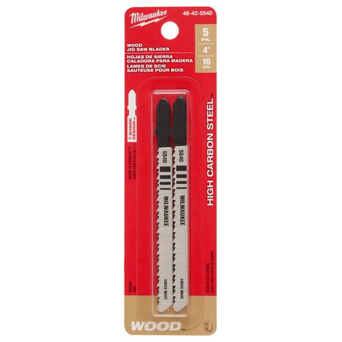 General Purpose HCS T-Shank Jig Saw Blade 5-Pack - 4" 10T