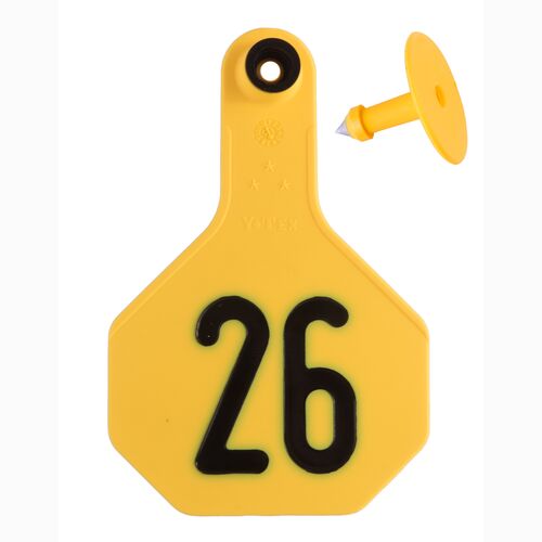 All-American 3* Medium # 26-50 2-Piece Ear Tag in Yellow - 25 Tags