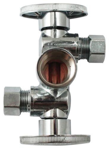 Three-Way Quarter Turn Dual Shut-Off Valve - 1/2" x 3/8"