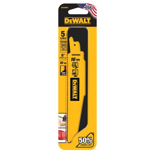 6" 10 TPI Bi-Metal Reciprocating Saw Blades 5-Pack