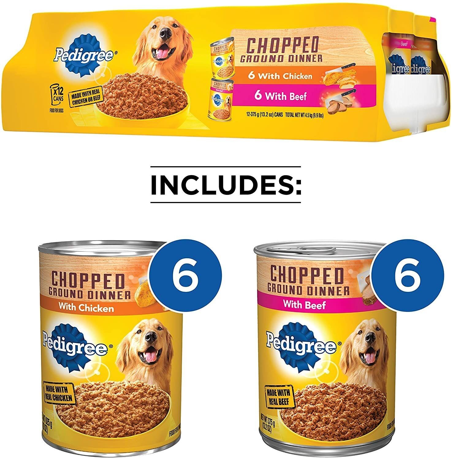 Pedigree Ground Beef Chicken Dog Food 12 Pack 13.2 Oz cans