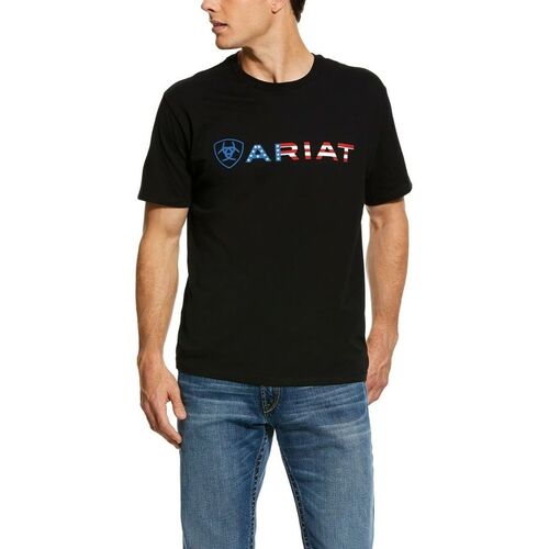 Men's USA Wordmark Short Sleeve T-Shirt in Black