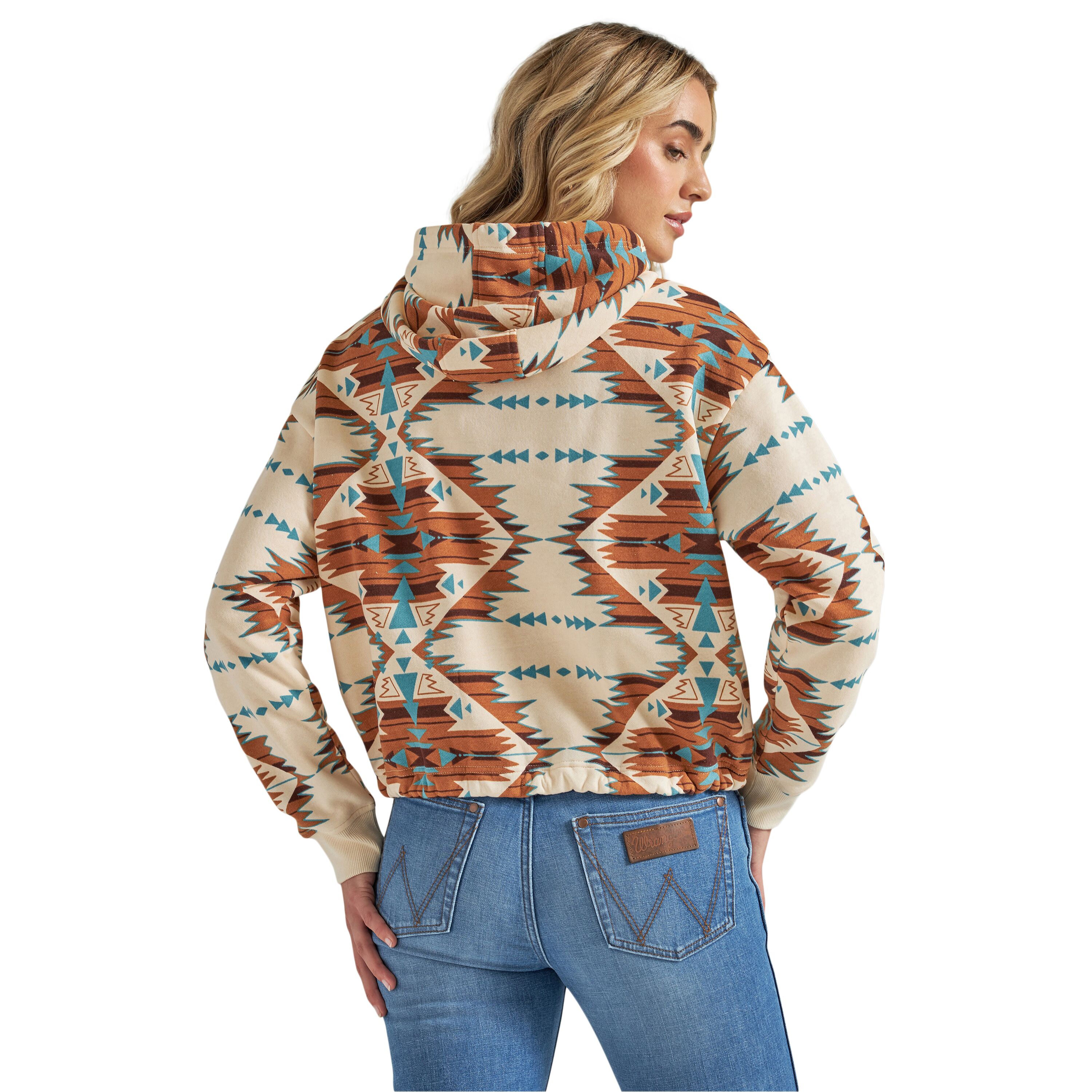 Women's Allover Southwestern Cinched Hoodie n White Smoke