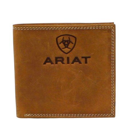 Men's Embossed Logo Bifold Wallet in Brown