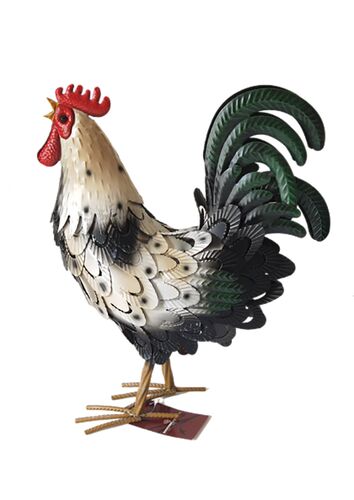 16" Metal Rooster Décor in  White/Black