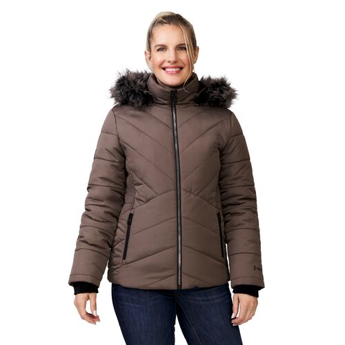 Women's Puffer Active Jacket with Butter Pile Bib in Taupe Chill