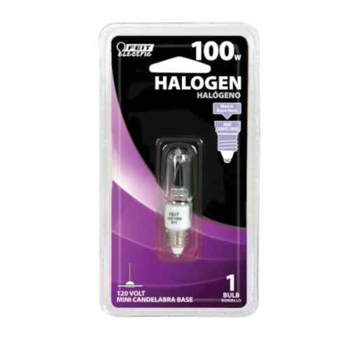 100W Warm White Mini Candelabra E11 Base (T4 Replacement) Halogen Light Bulb