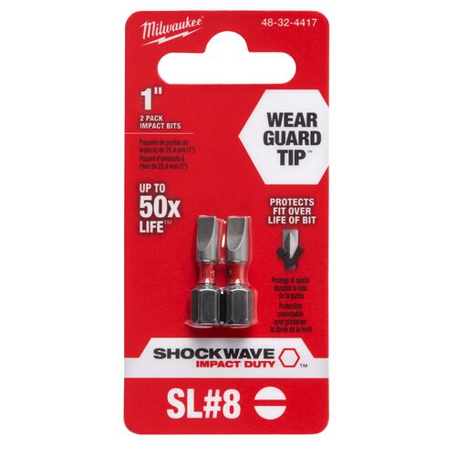 1" SHOCKWAVE Impact Slotted Bits 2-Pack - SL 3/16" #8