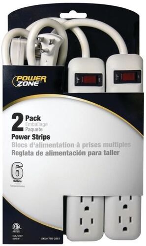 15 Amp White Power Outlet Strip