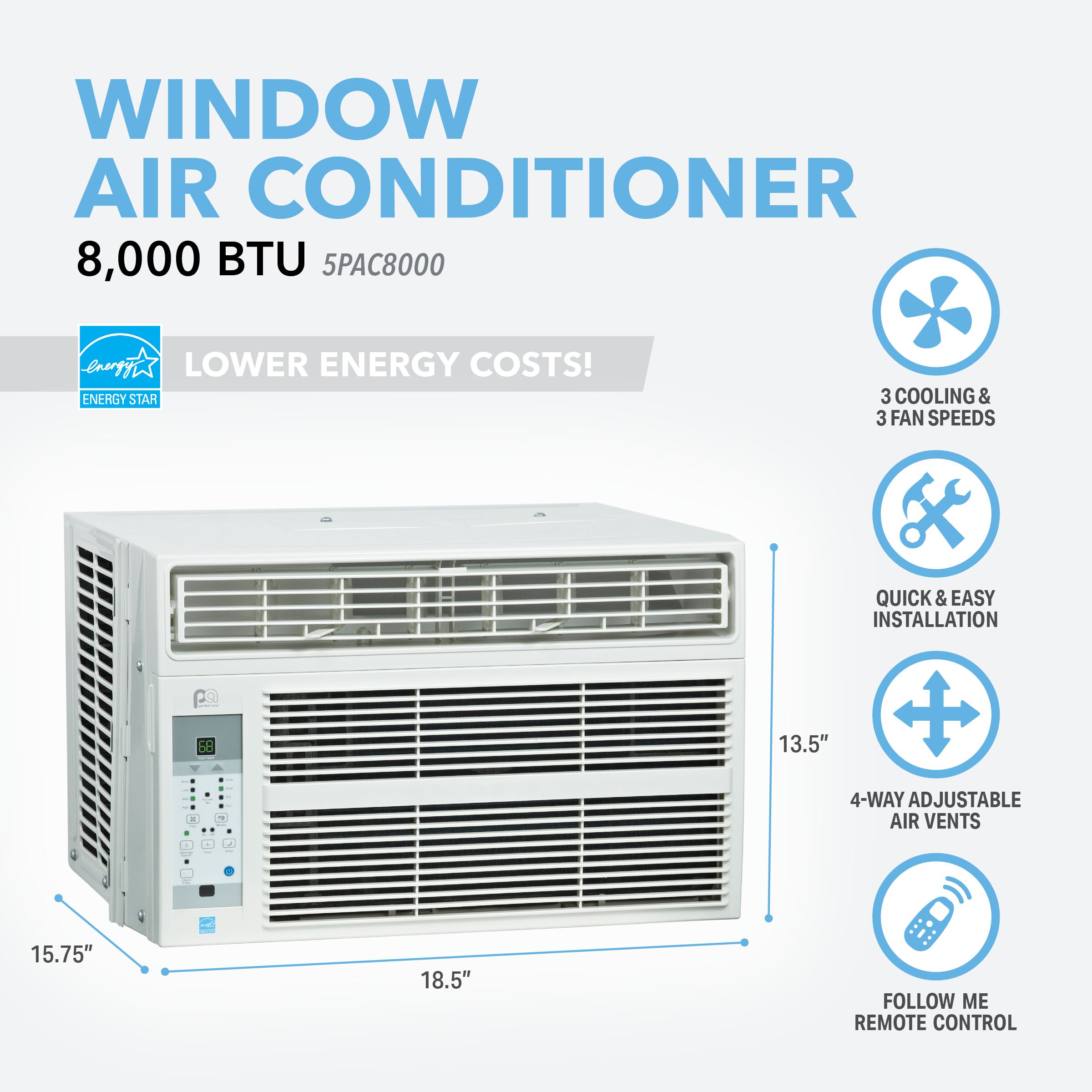 Perfect Aire Window Air Conditioner - 8,000 BTU