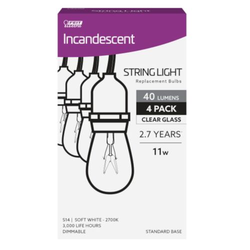 11W Soft White E26 Clear Dimmable Incandescent String Light Replacement Bulb - 4-Pack